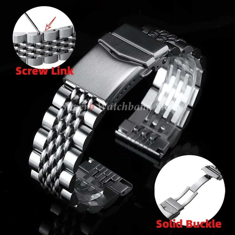 สแตนเลสสตีลสําหรับ Seiko 5 นาฬิกาคุณภาพสูง 20 มม.22 มม.ปลายแบนสายรัดข้อมือเครื่องมือสกรู Link เหล็ก