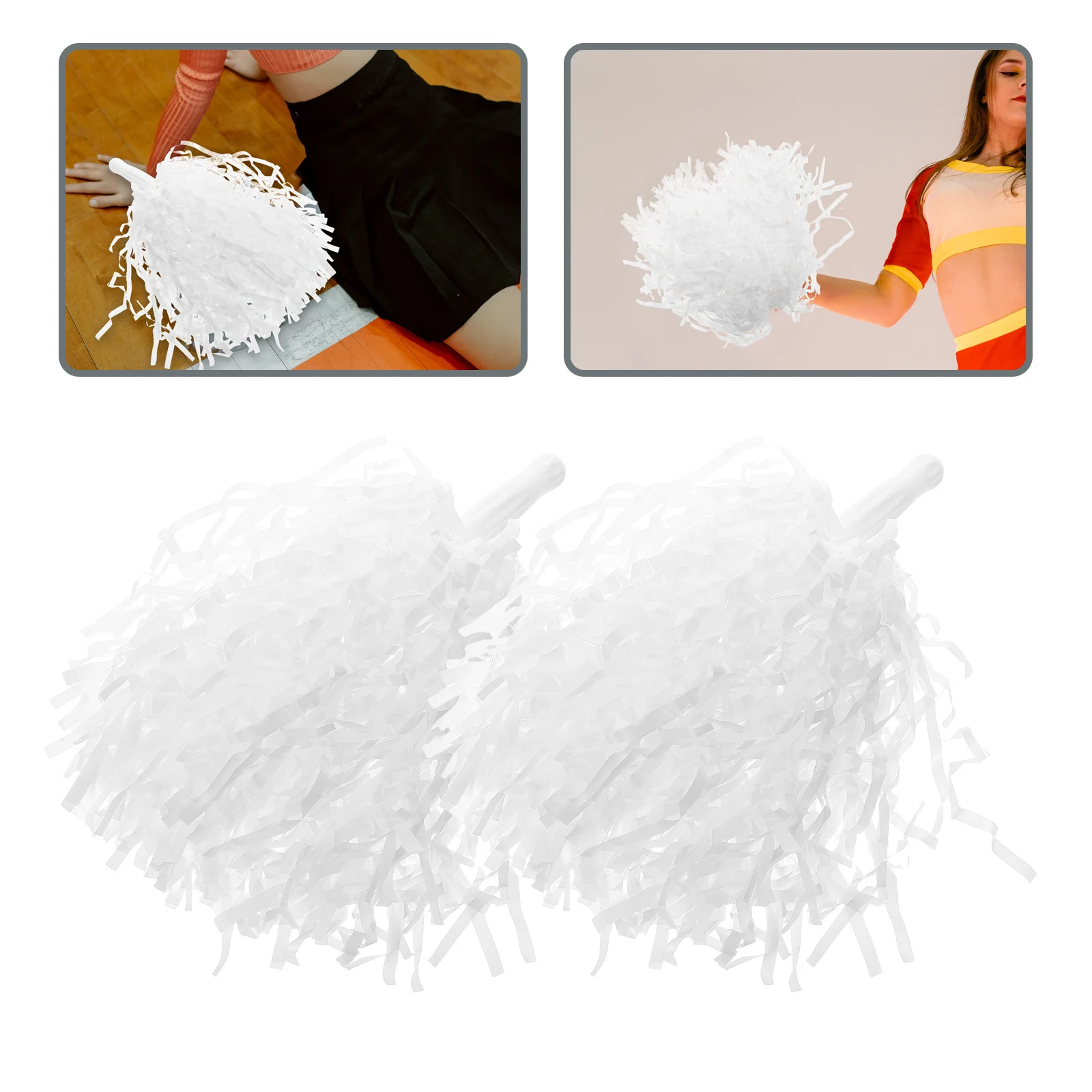 12 Stück Cheerleading-Pompons, Handblumen, metallisches Finish, Tanz-Performance, Party-Requisiten, wiederverwendbar, langlebig, weiße Pompons