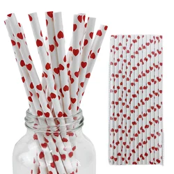 25/50/100pcs Valentine Party Favors Paper Straws Red Love Heart Party Biodegradable Drinking Straws for Valentine Wedding Decors