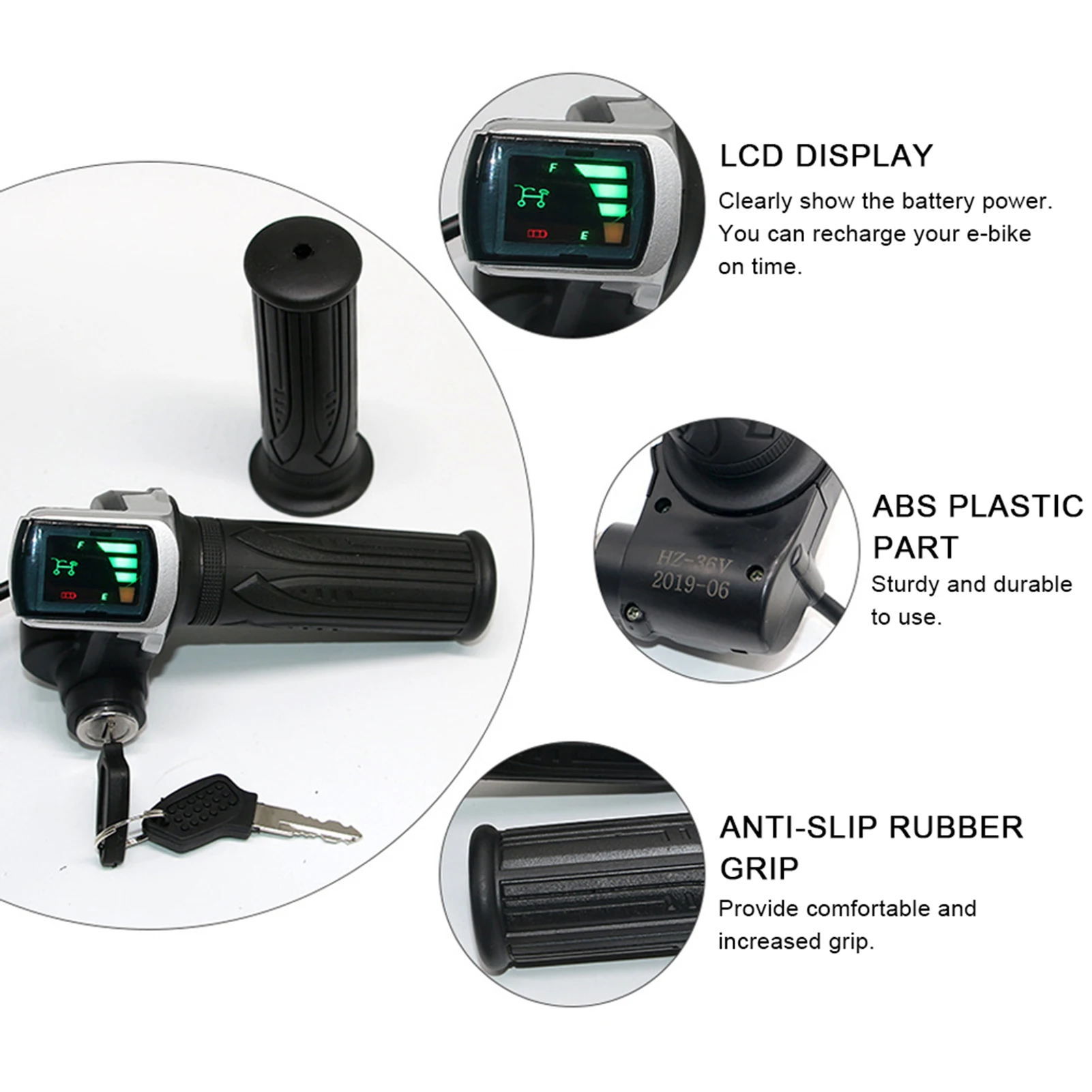 24V/36V/48V Electric Bike Twist Grip Throttle with LCD Battery Display Electric Bicycle Throttle Grip with Power Indicator view 6