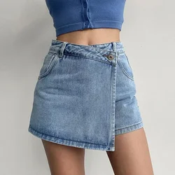 Jupe en jean taille haute irrégulière pour femme, coupe trapèze mince, short en jean, streetwear vintage, vêtements féminins, mode, Y2K