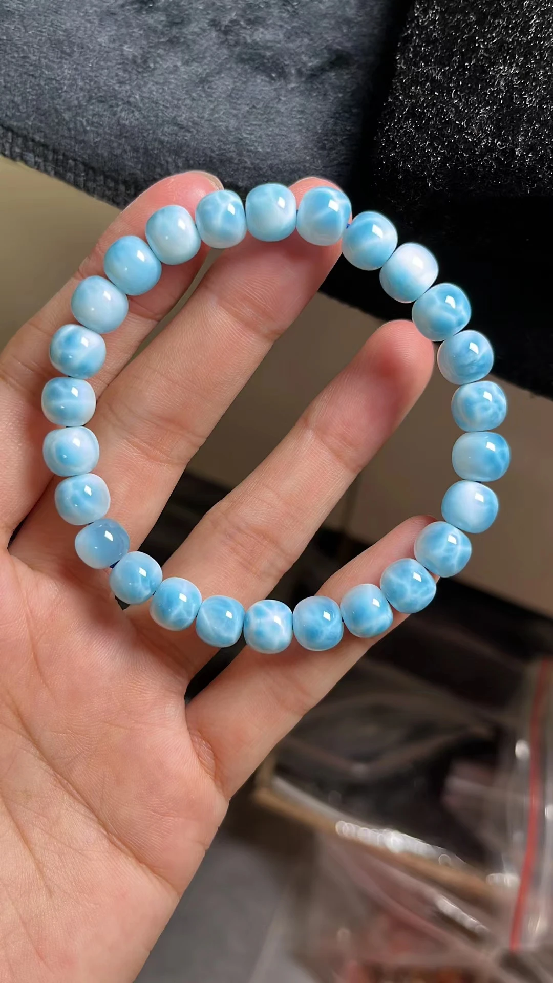 Natural Blue Larimar Gemstone Barrel Beads Bracelet Women Men 8mm Blue Larimar Beads Bracelet AAAAAA