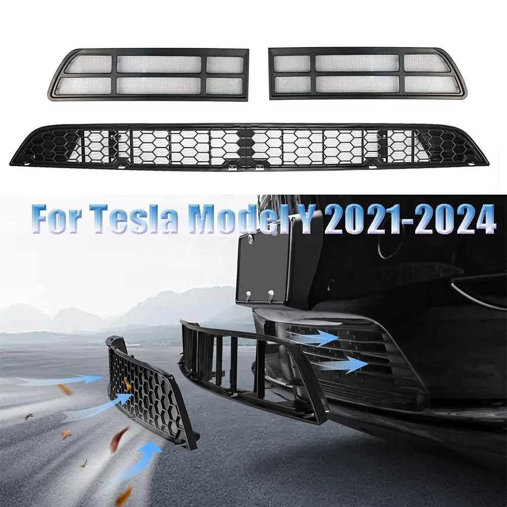 Anti-insect Front Mesh Grille for Tesla Model Y 2024 2023 2022 2020 Car Honeycomb Grid Auto Bumper Air Inlet Cover Accessories