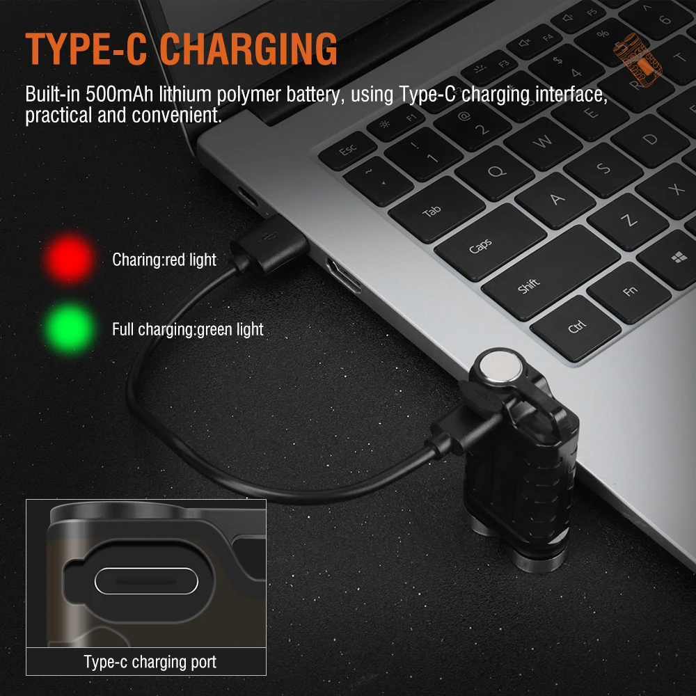 BORUiT V3 Mini LED Keychain Flashlight EDC Built-in Battery USB-C Rechargeable Torch Fishing Camping Lamp with Magnet UV Light