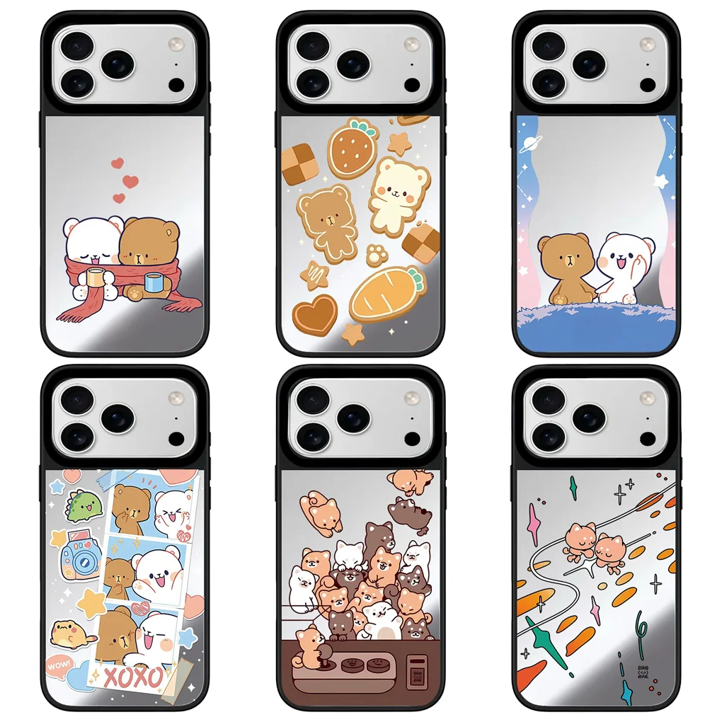 

Lovers Bear Mirror Surface Magnetic Phone Case Cover for IPhone 12 13 14 15 16 17 Pro Max Case for IPhone 17 Air
