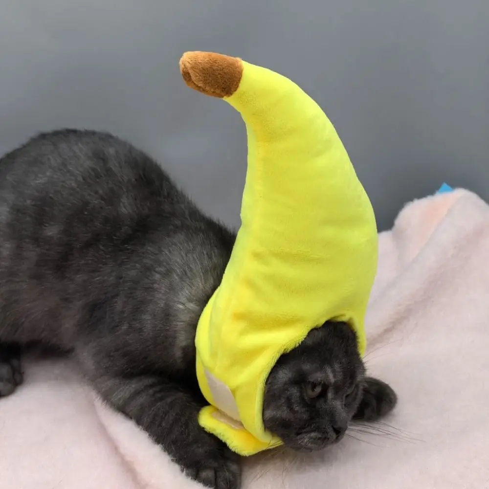 

Pet Party Cap Cute Banana Cat Head Cover Adjustable Soft Pet Headwear Deformable Cat Banana Headgear Performance Props