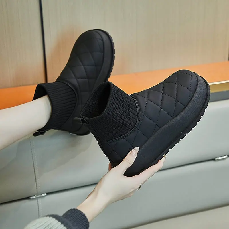 جديد أحذية الثلوج موضة الدافئة النساء التمهيد الشتاء المخملية حذاء من الجلد غير رسمي سميكة سوليد الكلاسيكية النساء أحذية بسيطة اليومية القطن التمهيد #4