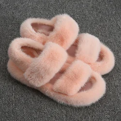 2023 Luxury Women's Slippers Real Mink Plush Comfortable Flat Autumn And Winter Fashion European Station Women's Fur SLippers