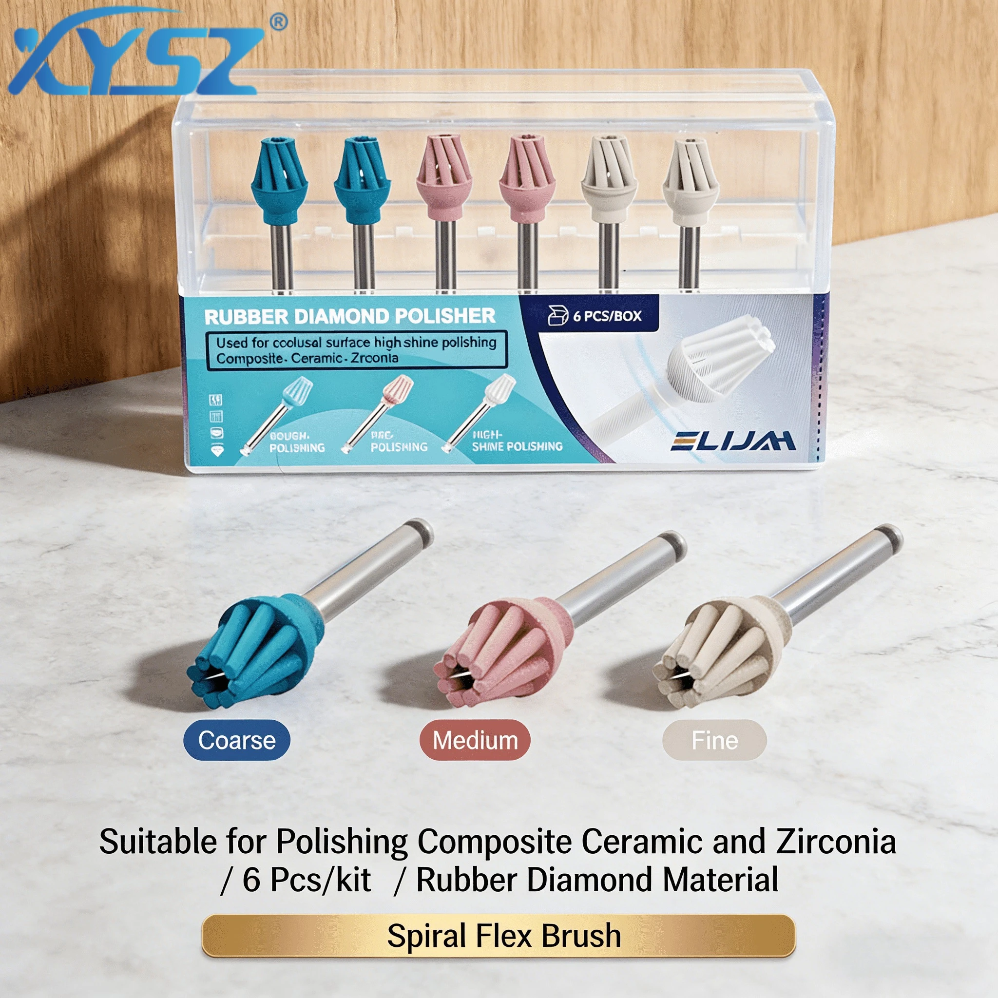 XYSZ 3Boxes/Set Dental Eagle Polisher Rubber Diamond for RA Coarse/Medium/Fine Spiral Flex Brush Kit Composite Polishing Tools