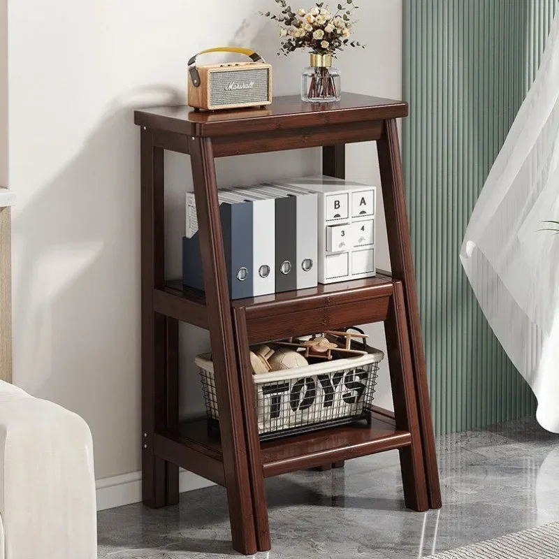 Retro style folding step stool, household multifunctional step ladder, multi-layer folding storage rack, plant rack, bookshelf