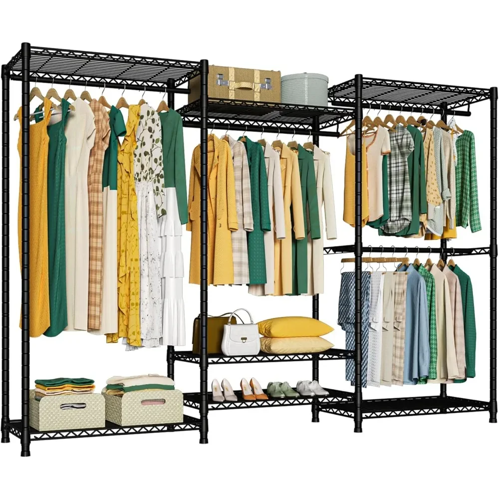 Garment Rack, Freestanding Extra Large Clothes Rack with 7 Wire Shelves and 4 Hanger Rods, Closet Organizers and Storage System