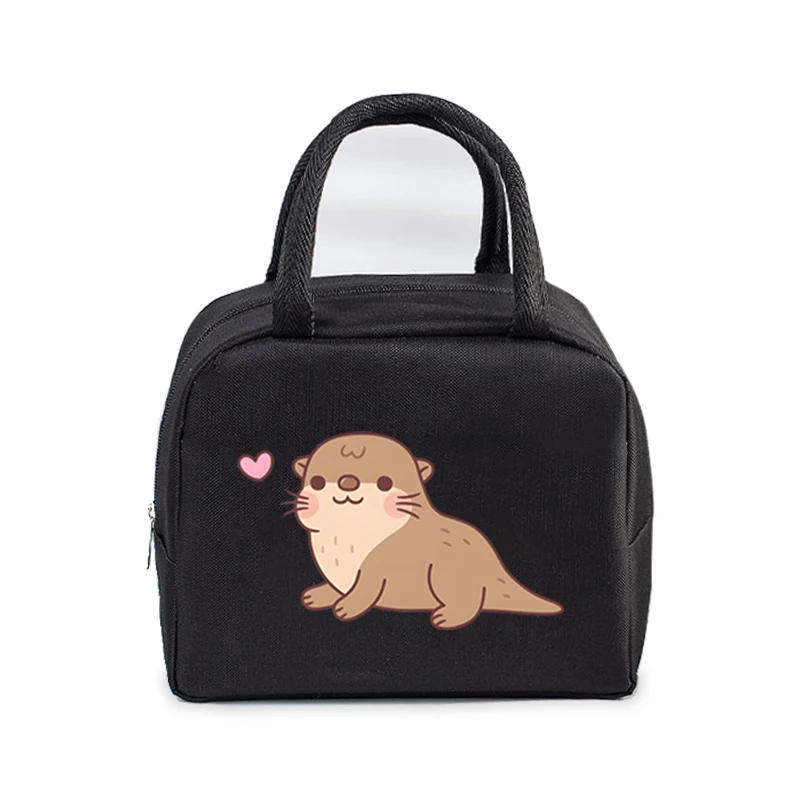 Cute Otter Printing Lunch Bags Women Portable Insulated Tote Bags Cartoon Otter Sloth Graphics Thermal Foods Eco Kids Lunch Bags