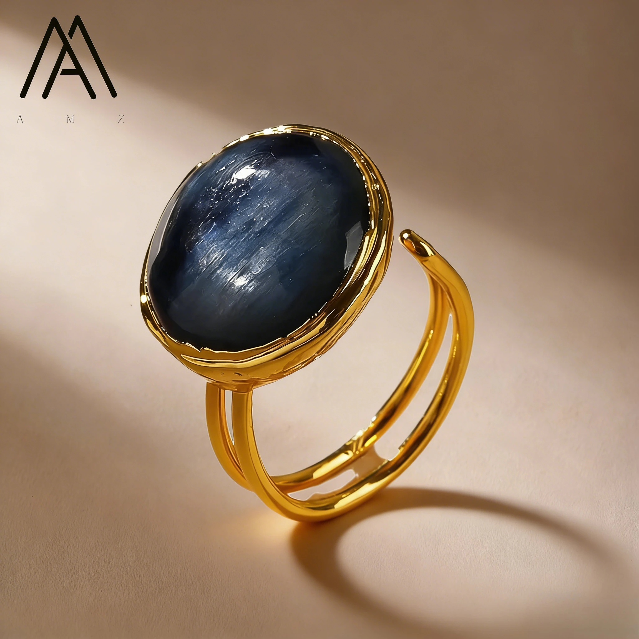 

Natural Blue Kyanite Copper Gemstone Ring 24K Gold Plated Ring Trendy Fashion Jewelry Engagement Anniversary Gift Adjustable