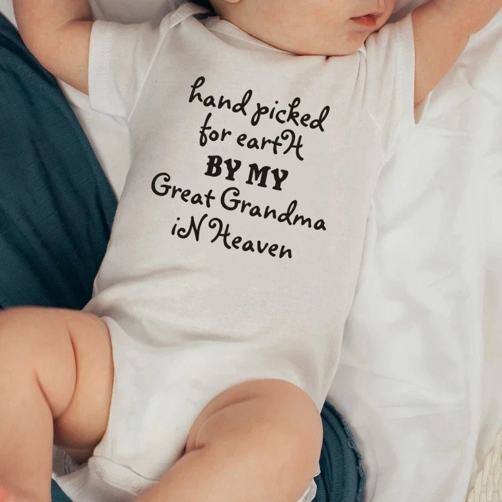 Hand Picked for Earth By My Great Grandma In Heaven Print Toddler Newborn Jumpsuit Baby Boy Gril Clothes Infant Bodysuit Romper