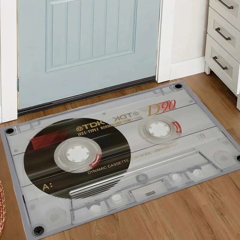 VIKAMA Retro Cassette Tape Sundown Vintage Music 80s Art Flannel Door Mat Non Slip Entryway Bedroom Living Room Home Decor Soft