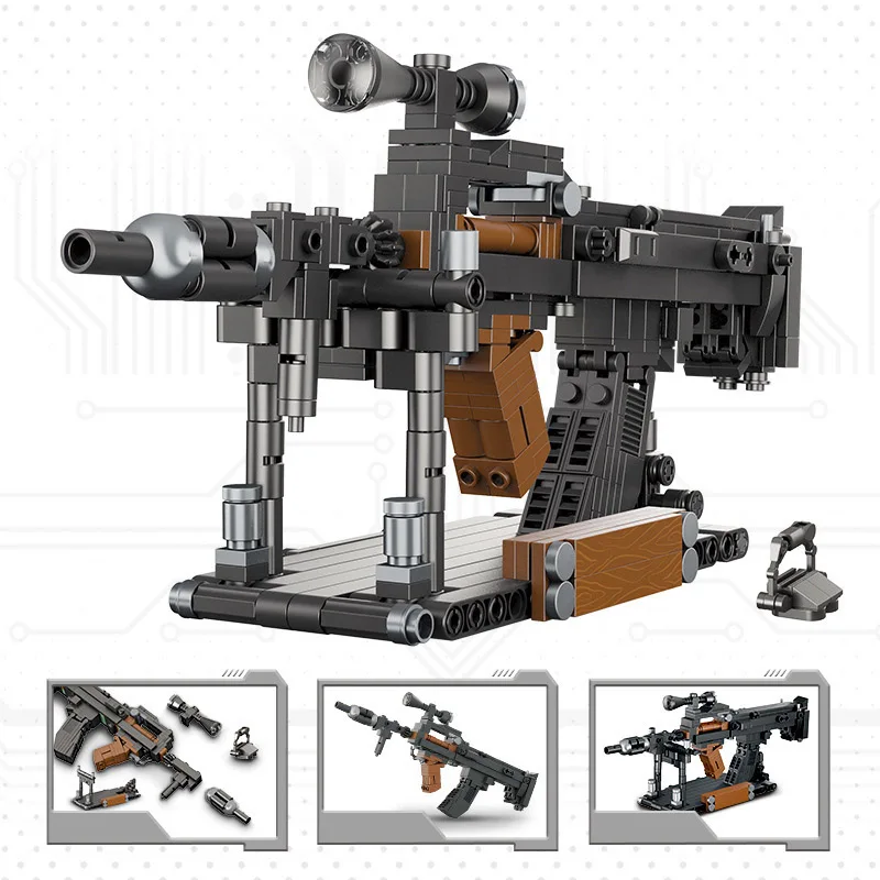 Military WW2 807pcs Groza Rifle Model Building Blocks MOC 8 In 1 AK47 98K AWM Revolver Weapon Bricks Toys For Children Boys Gift