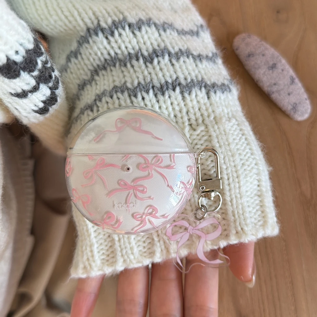 Sanfte Ballett-Stil Transparente Rosa Schleife mit Anhänger Schutzhülle für Kopfhörer Huawei FreeBuds 7i 6i 5i SE3 FreeClip 2