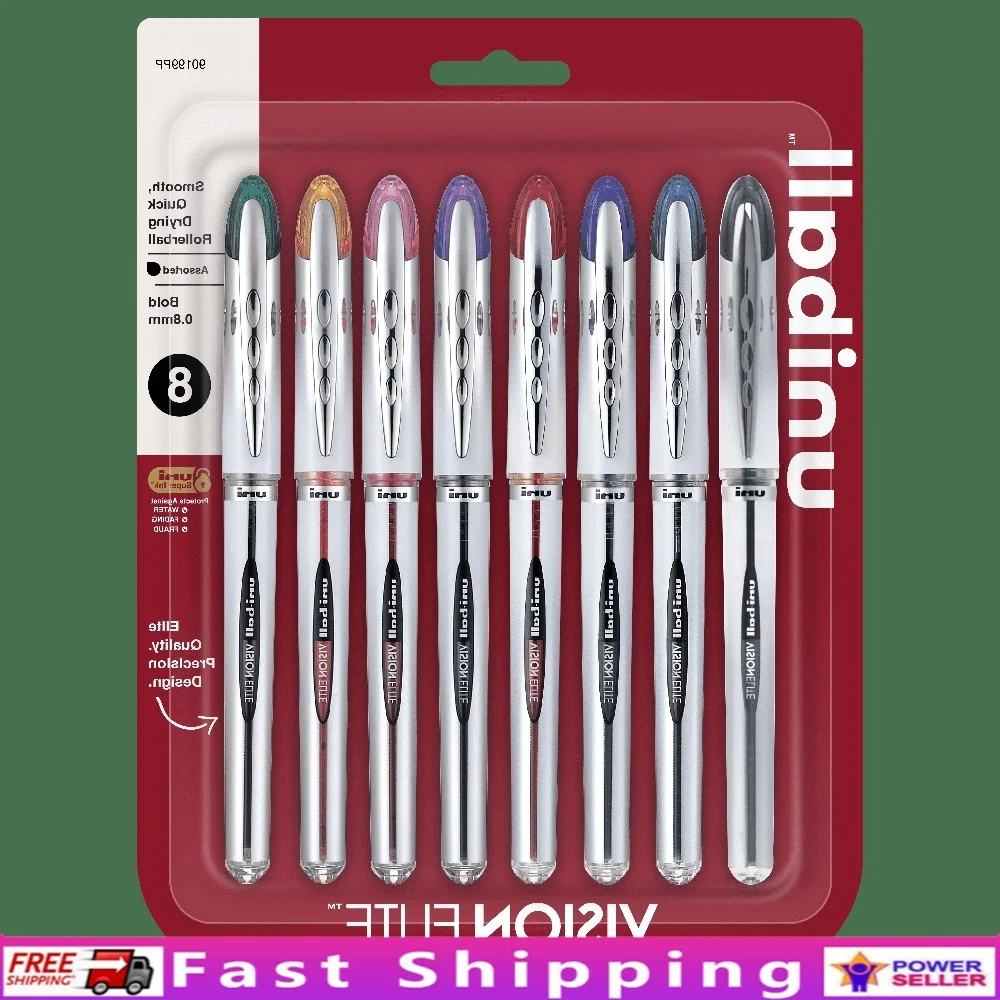 

Bold Point Rollerball Pens 0.8mm Assorted Ink 8 Count Smooth Writing Waterproof Fadeproof Uni Super Ink Durable Metal Clip