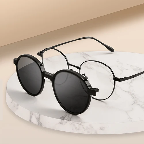 Imagen 2 del producto Gafas de sol polarizadas con Clip para mujer, gafas ópticas redondas de aleación de titanio a la moda, gafas de sol para mujer