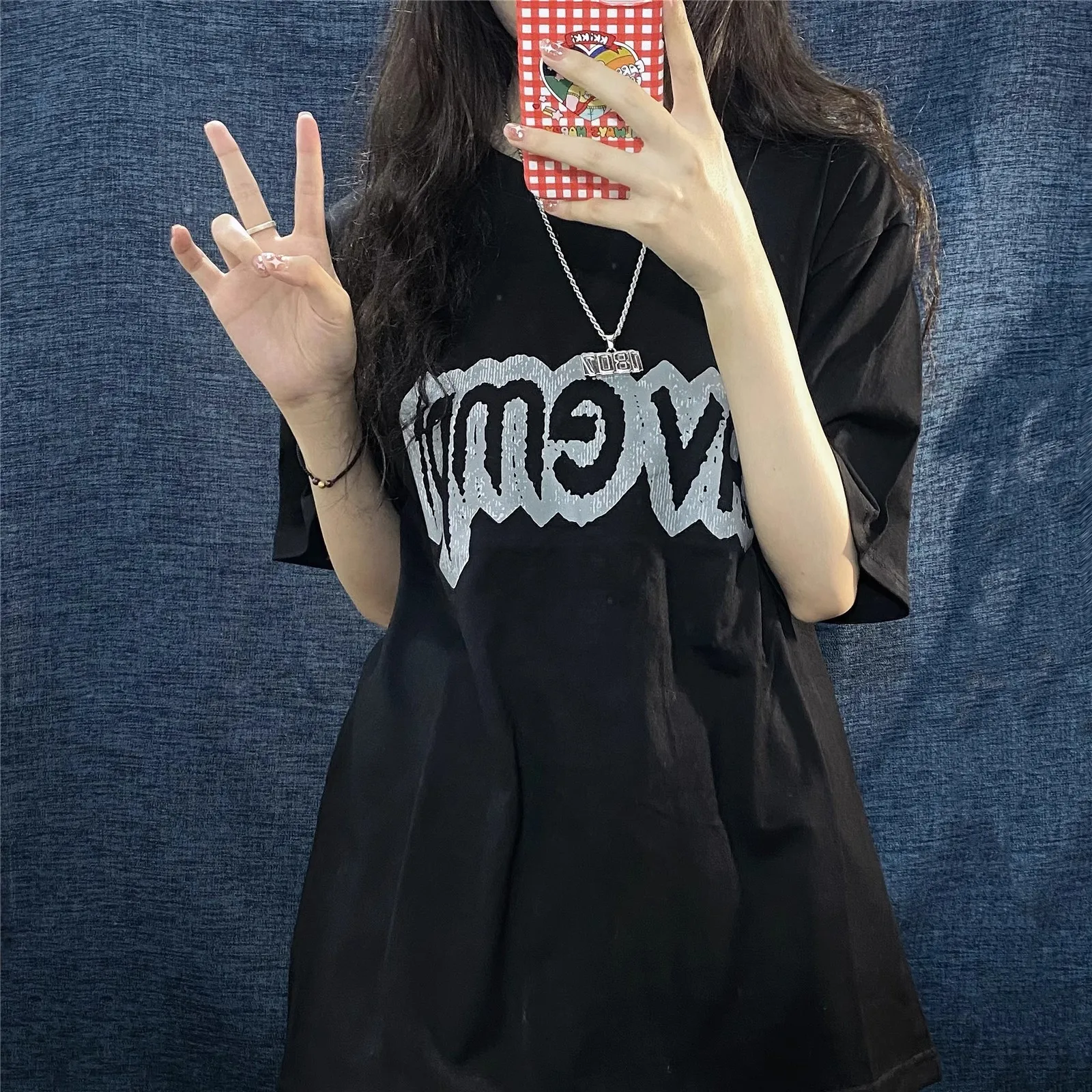 

2025 CAVEMPT Versatile Student Round Neck Phantom Hollow Letter C E Short sleeved T-shirt TX1271