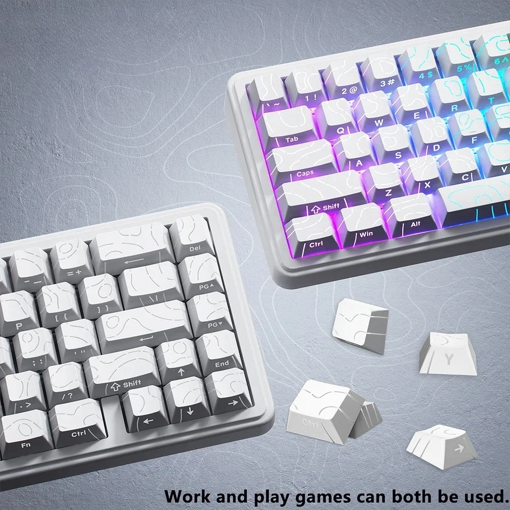New Topographic Keycaps 4.0 Version Shine Through 98 Key PBT Cherry Profile Side Print Backlit for MX Gamer Mechanical Keyboard