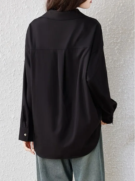 Rétro ample décontracté Bla brodé irt femmes longue Sve col rabattu polyvalent printemps nouveau haut Sle matériel de qualité