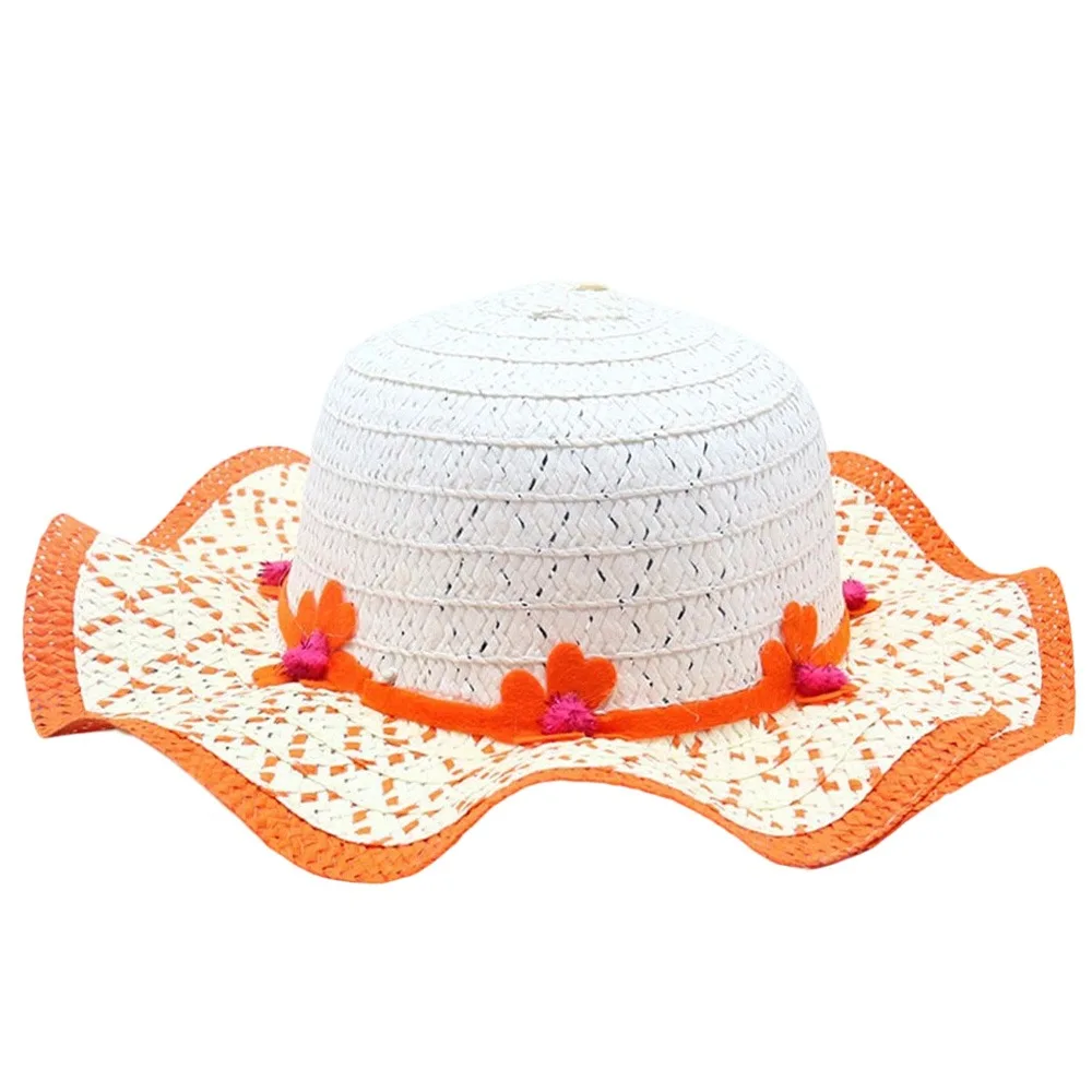 

Sweet Handmade Straw Hat Wide Brim Flower Decoration Sun Hat 3-7Year Sun Visor Travel