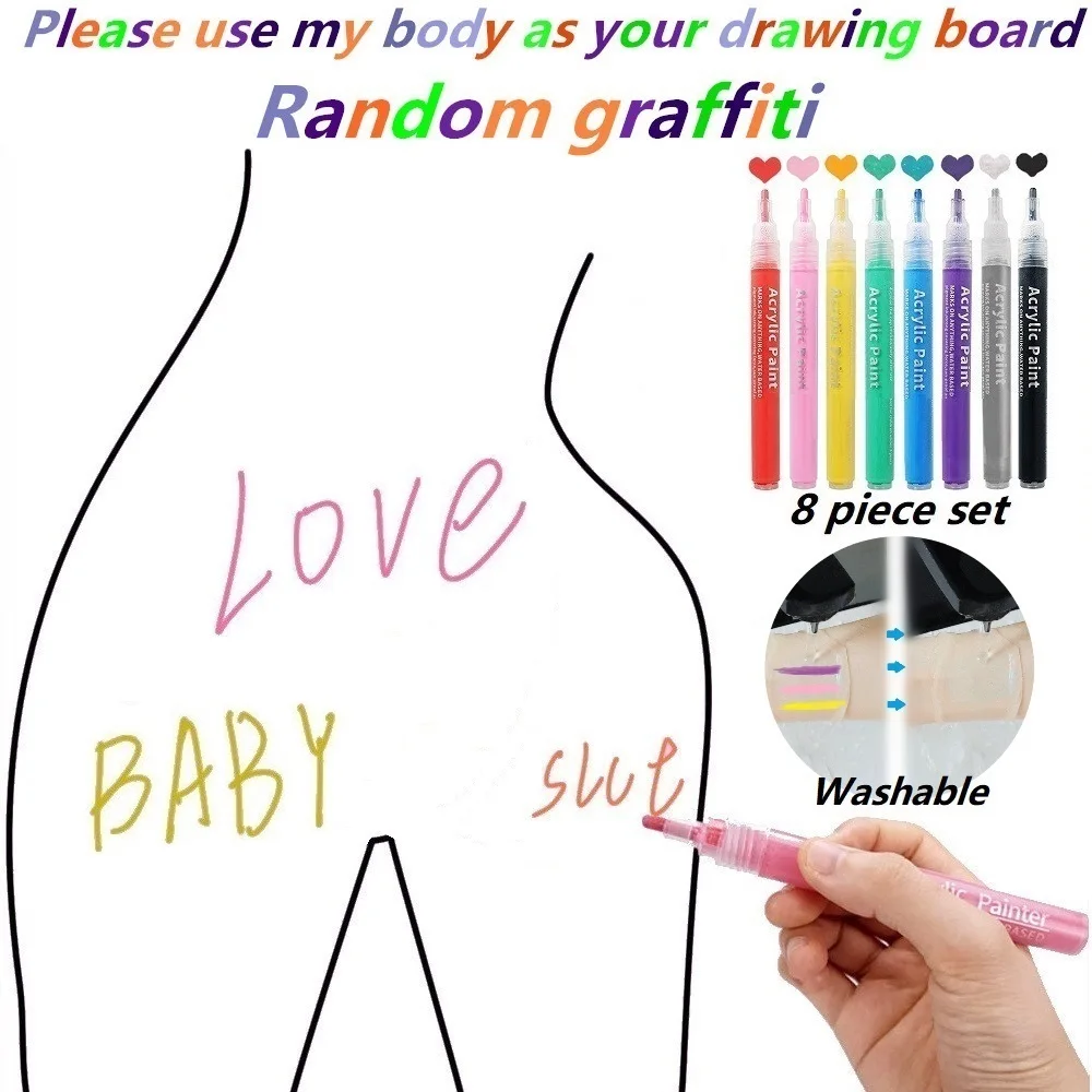 8Pc BDSM Body Painting Pen Sm Flirting Graffiti Erasable Pen Washable Training Tattoo Writing Mark Adult Sex Toy Prop