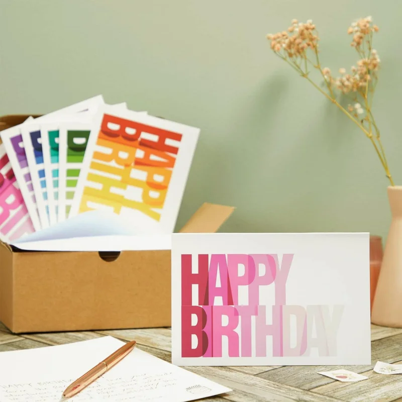 Custom. In Stock Colorful Happy Birthday Cards Blank Thank You Notes and Envelopes Family