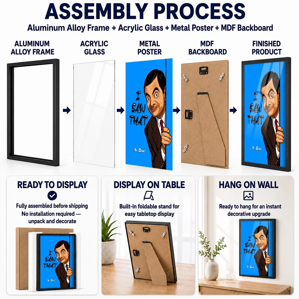 Mr. Bean I Saw That Metal Poster With Aluminum Alloy Frame Customized Comic Style Wall Art For Living Room And Cinema Lounge
