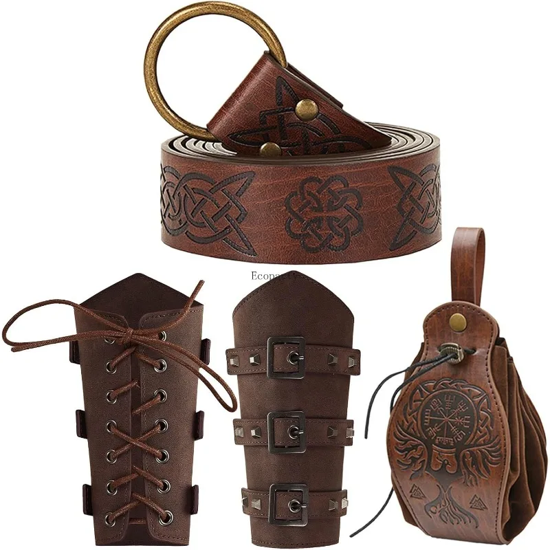 Średniowieczny Wiking Rycerz Skórzany Pas Naramienniki Ochraniacze Ramion Pochwa Szal Męski Renesansowy Kostium Akcesoria disfraz para adulto