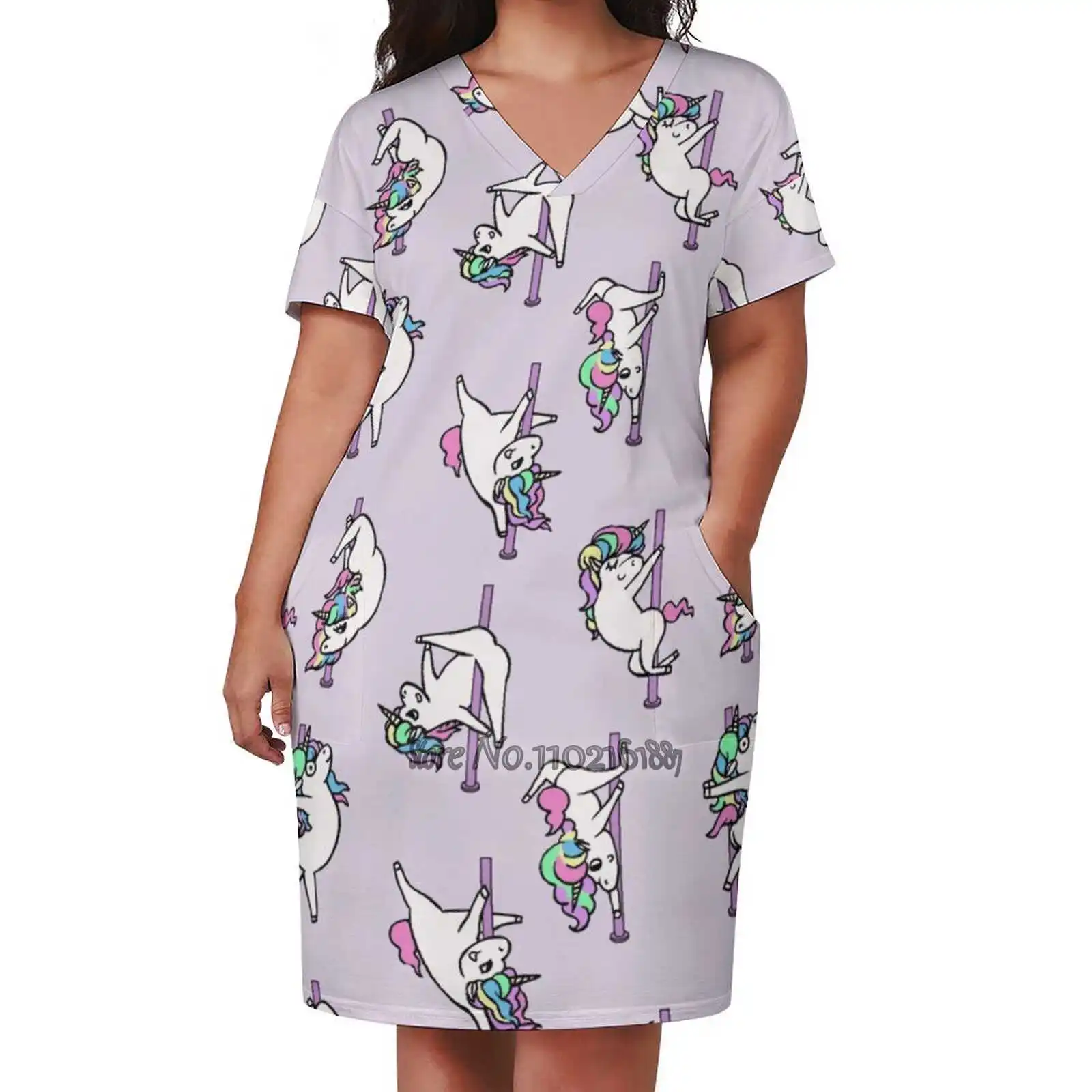 Unicorn Pole Dancing Club Fashion Street Dress Loose V-Neck Short Sleeve Skirt Casual Party Skirt 5Xl Unicorn Sexy Dancing