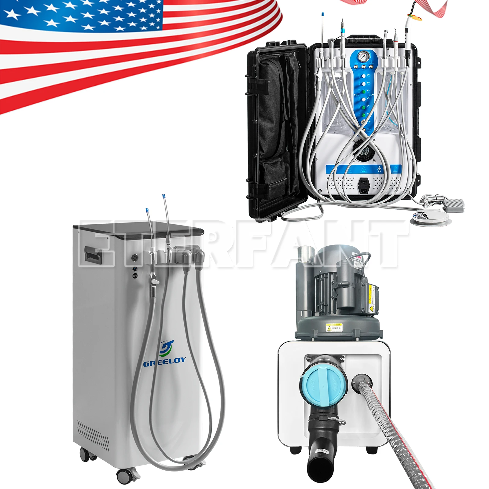 

Dental Electric Suction Unit System Negative Pressure Pump/Unit System Built-in Air Compressor Curing Light&Ultrasonic Scales