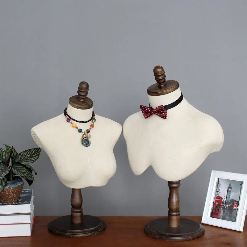 New Arrival Fabric Cover Female/Male Dummy Mannequin Manikin Bust with Wooden Stand for Hat Jewelry Display