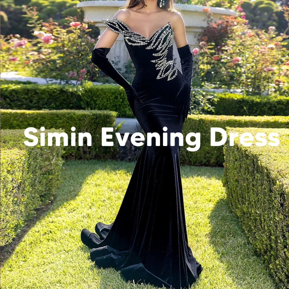 

Simin женские велюровые вечерние платья русалки с сердечком и бисером без рукавов с длинными перчатками, драпированные элегантные платья 2025