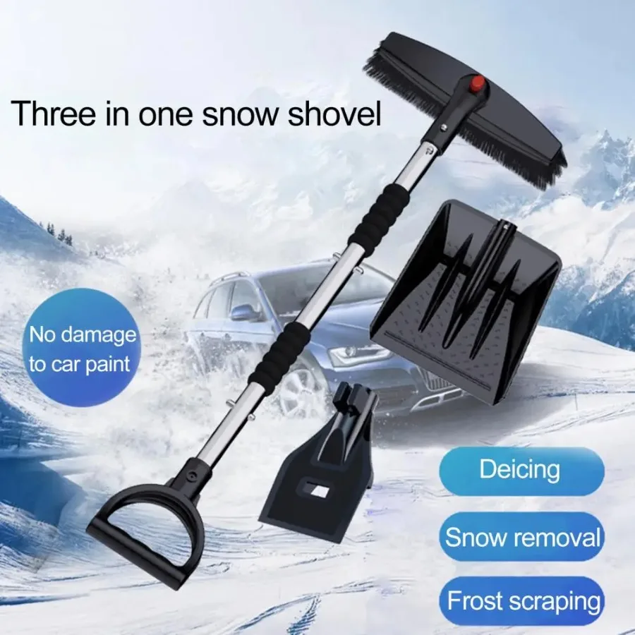 1 Set Snow Shovel Telescopic Adjustment Ice Scraper Detachable Easy Removal Comfortable Grip Car Glass Defrosting Snow Shovel