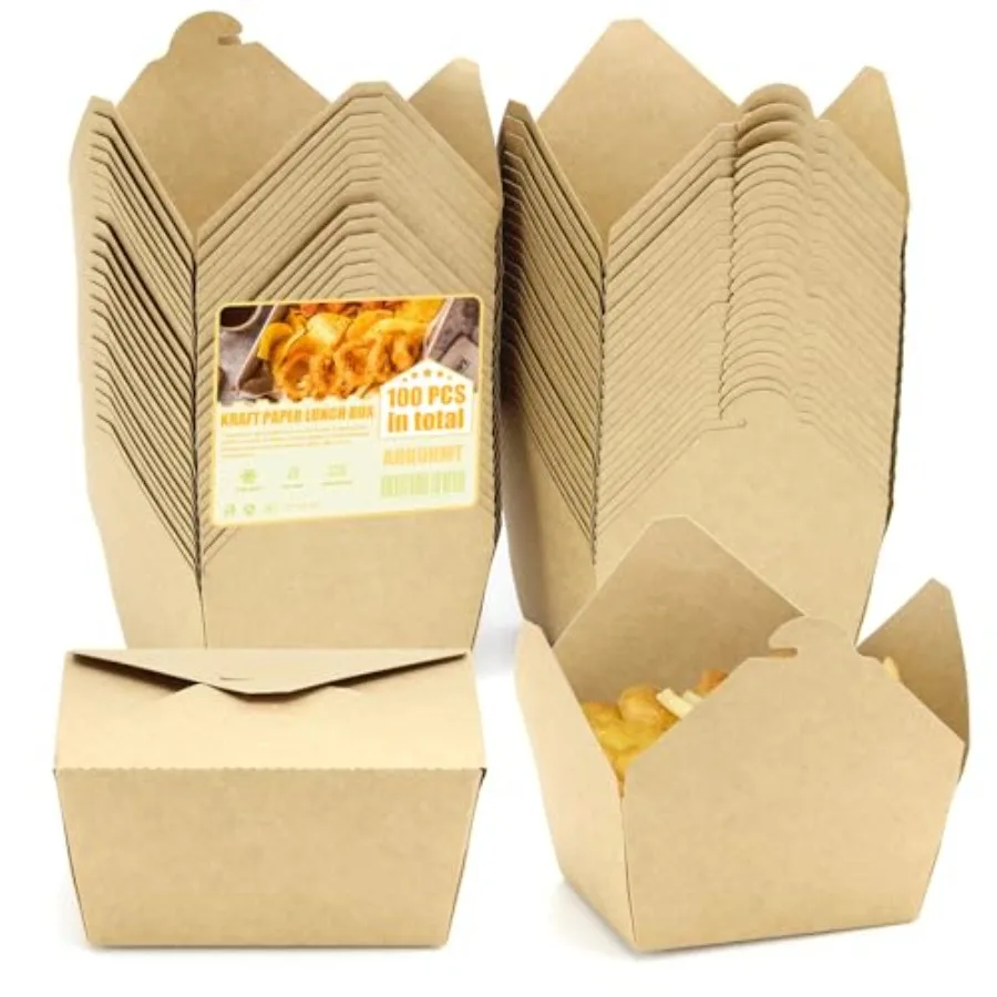 

50 Pack 28 oz Microwavable Kraft Brown Paper Take Out Food Containers for Restaurant Household and Party Use Heavy Duty Grease