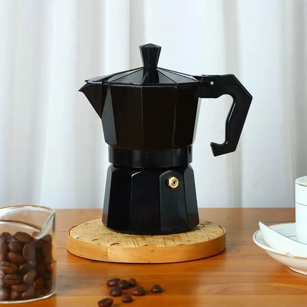 

Black Coffee Maker Moka Pot Aluminum Octagonal Espresso Coffee Maker 150ml/300ml with Handle Espresso Kettle Kitchen Accessories