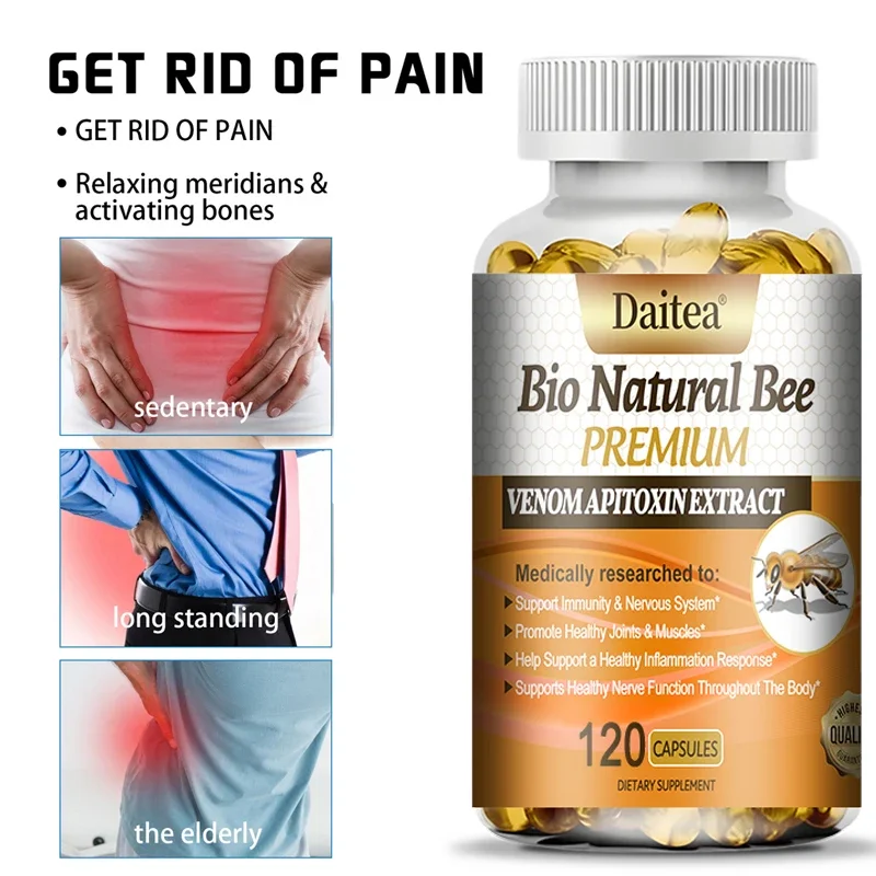 Daitea Natural Bee Venom Capsules, Support Immunity and Antioxidant, Nervous System Health, Joint and Muscle Health - Non-GMO