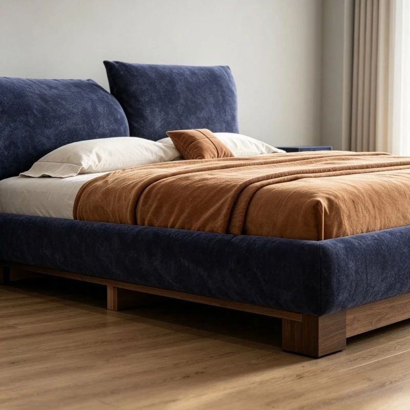 Soft Chenille Fabric Petal Shape Upholstered Bed French Wabi‑Sabi Modern Minimalist Luxury Bed for Apartment Bedroom
