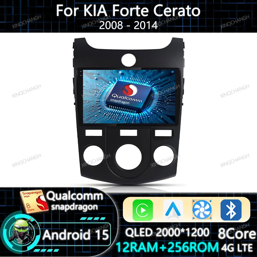 Autoradio Android 15 Carplay Auto pour KIA Forte Cerato 2008 - 2014, unité principale GPS, lecteur multimédia vidéo, navigation QLED 4G WIFI