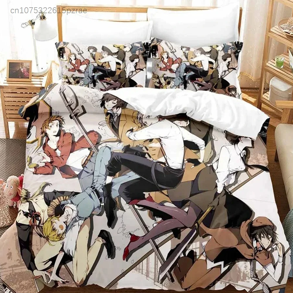 Anime Bungo Stray Dogs Bedding Set Cartoon Duvet Cover And Pillowcases Queen Full Size Kids Gift Decor Home Bedclothes