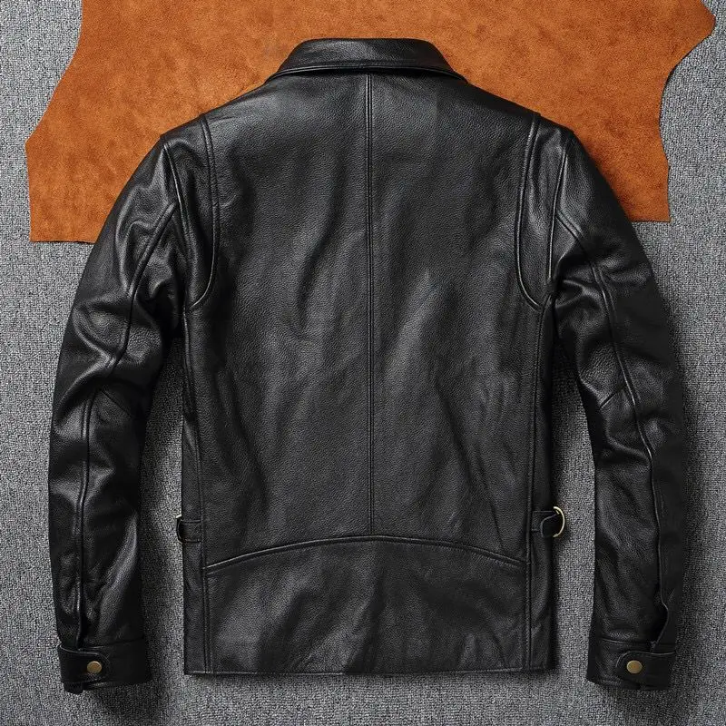 Men\'s Genuine Leather Jacket Natural Real Cowhide Coat for Male Daily Outerwear Windbreaker Black Plus Size XXXXXXL 5XL 4XL 3XL