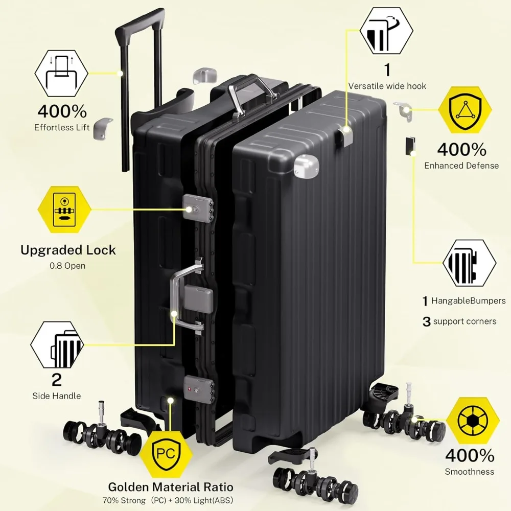 Lightweight 28 Inch Hardshell Suitcase with Spinner Wheels, TSA Lock, Zipperless Aluminum Frame, Luggage for Travel