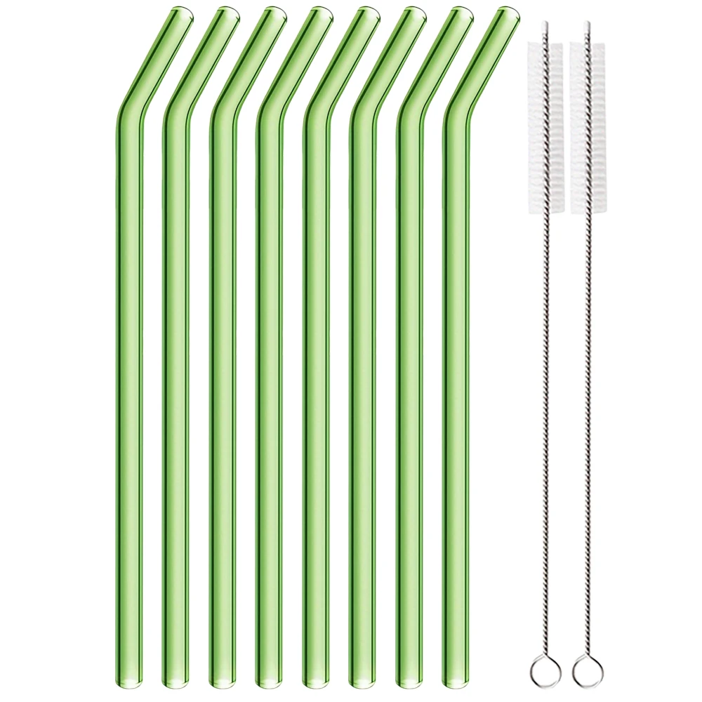 Juego de 10 Pajitas de Vidrio de Borosilicato Verde de 8 mm, Reutilizables, Ecológicas, para Bebidas, Té de Burbujas, Smoothies, Accesorios de Bar