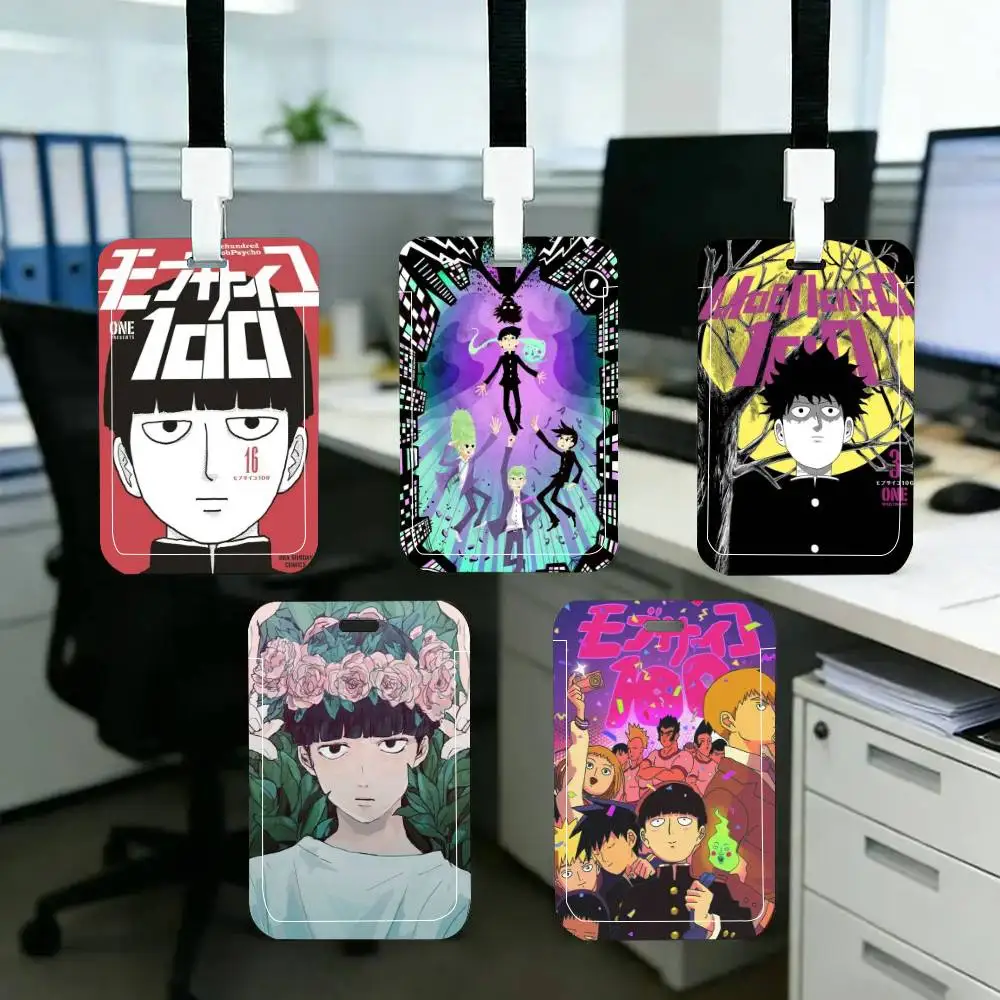 Anime Mob Psycho 100 ID Card Holder Neck Strap Pendant Door Badge Holder Lanyards Keychain Work Credential Case Gift