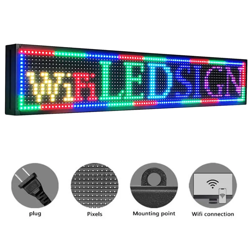 P10 LED Display with WIFI FULL Color Sign Fast Programmable Digital LED Display Use For Storefront Business Window Bar(100x20cm)