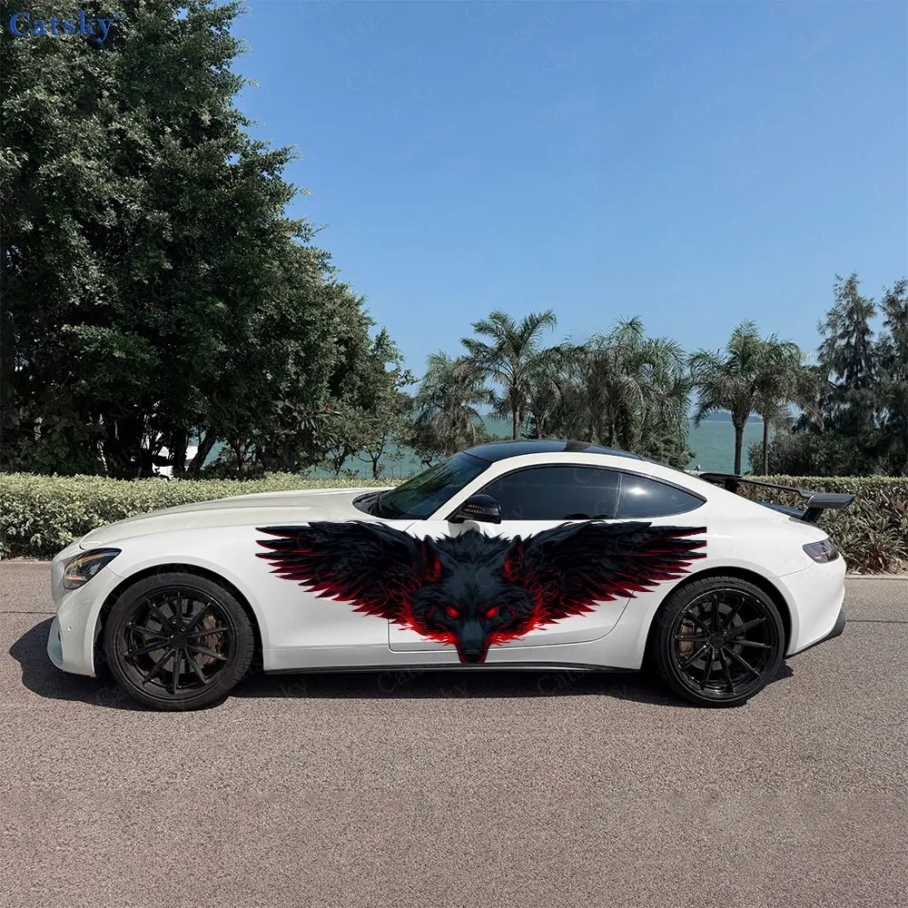 2pcs Magic Black Wolf Car Sticker Full Body Decal Decoration Scratches Protect Car Sticker Waterproof Car Vinyl Wraps