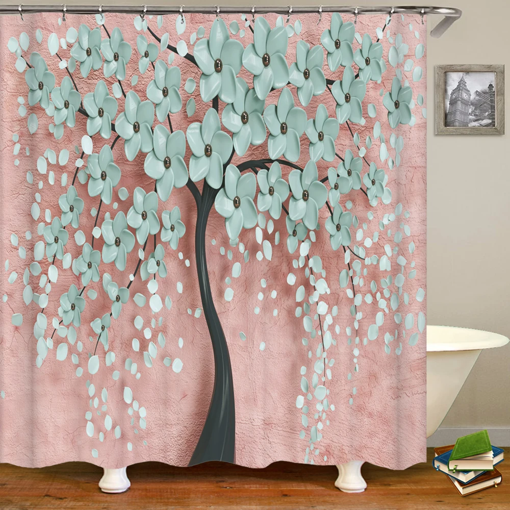 3D beautiful floral printing bathroom curtain polyester waterproof hook home decoration shower  with