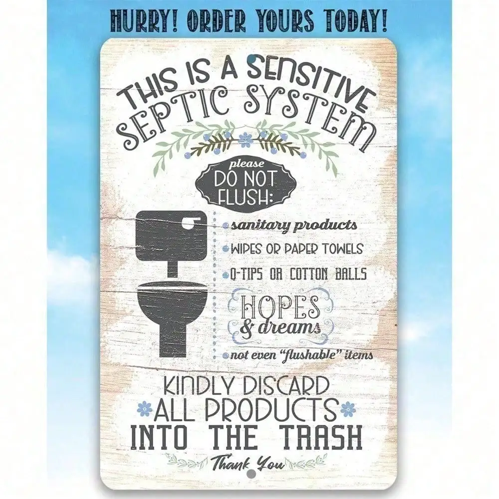 CIFBUY Funny Septic System Toilet Rules Rustic Aluminum Wall Art Waterproof Durable Metal Sign for Bathroom Decor